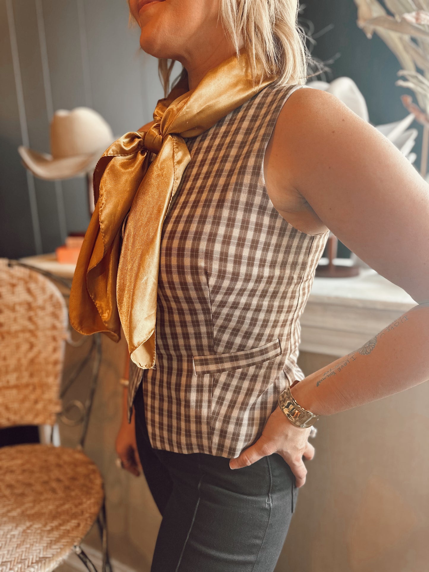 The Kensington Plaid Button Down Vest Top