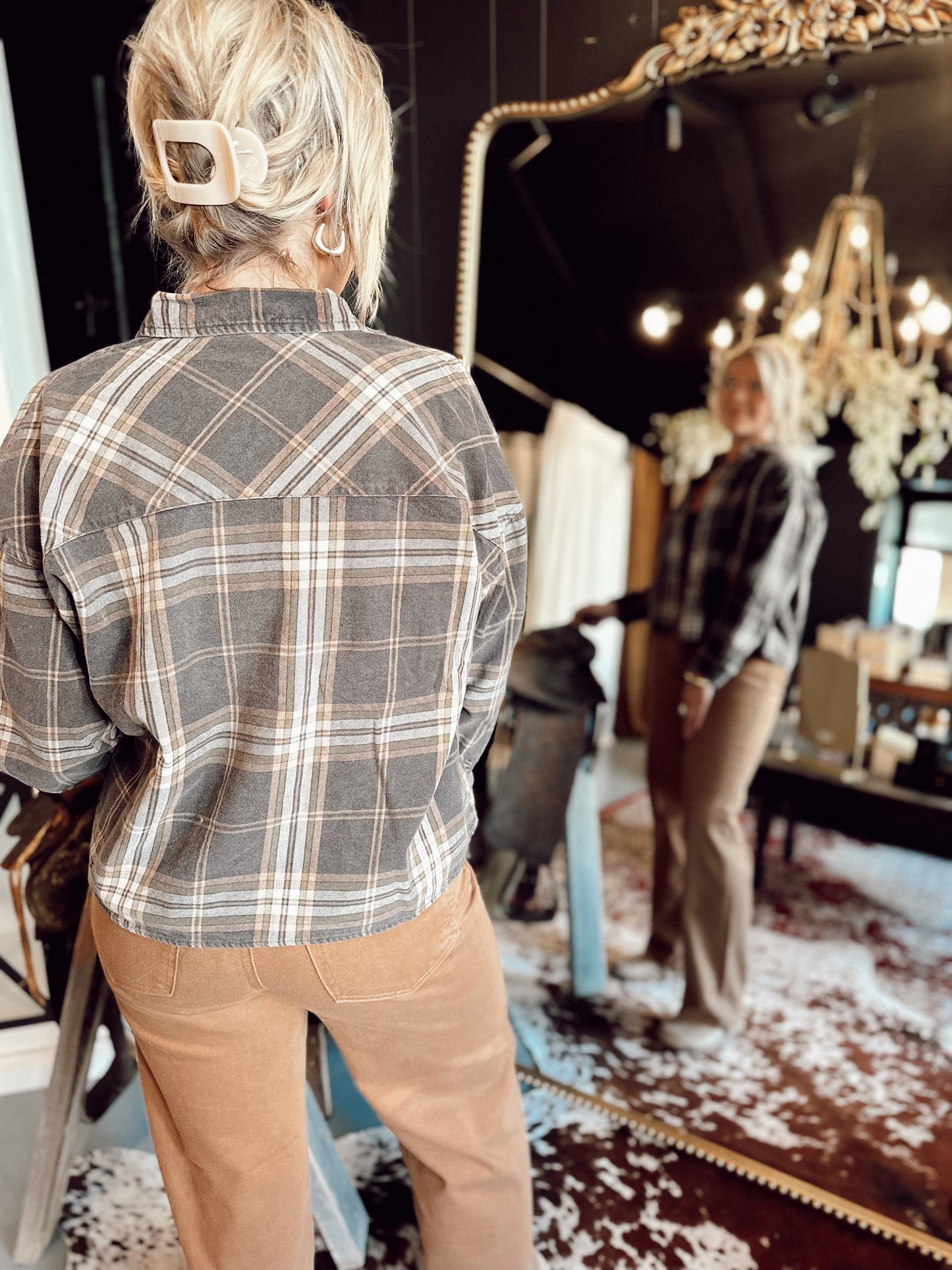 The Ashford Plaid Button Down Top - Black