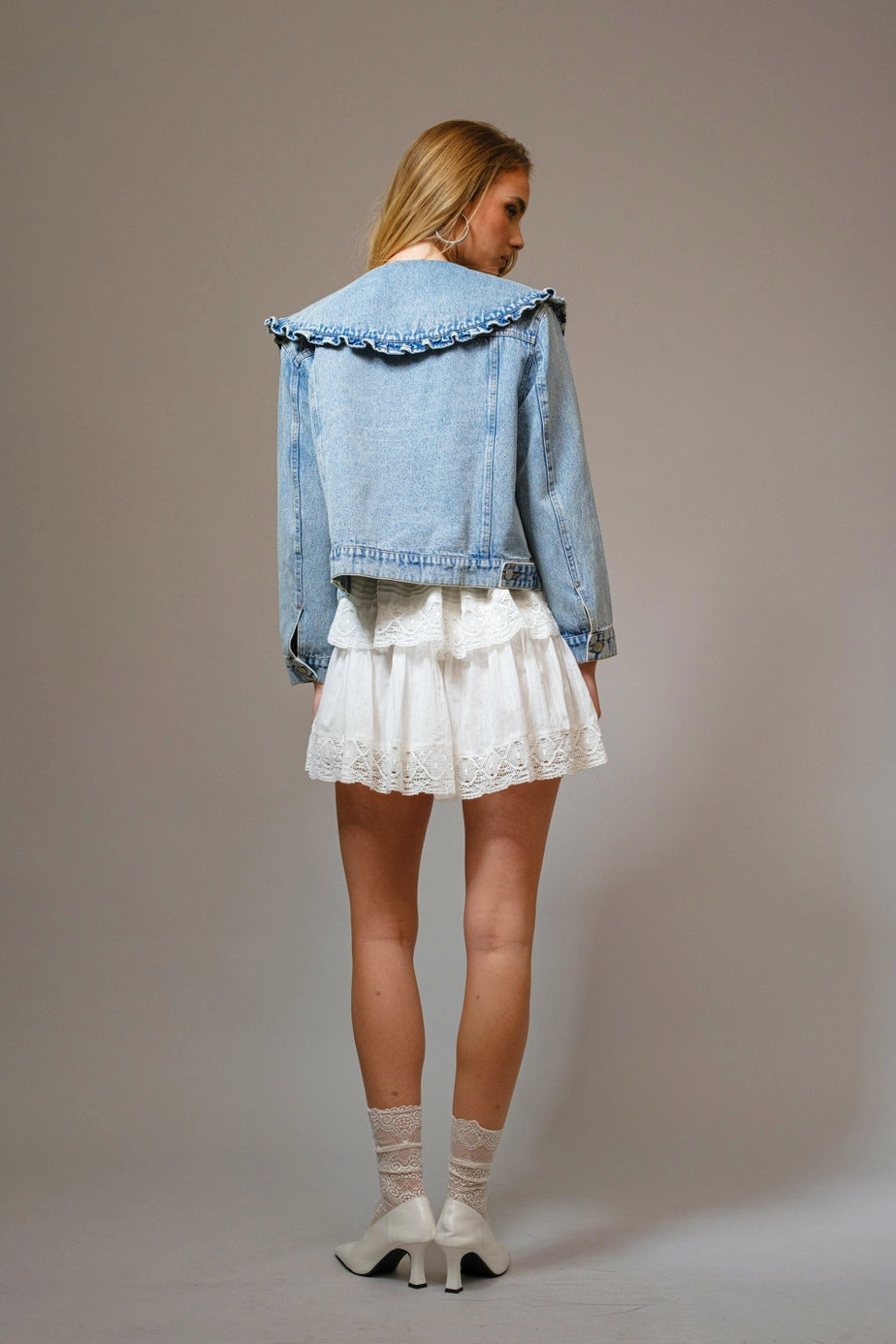 Ruffle Peter Pan Collar Denim Jacket