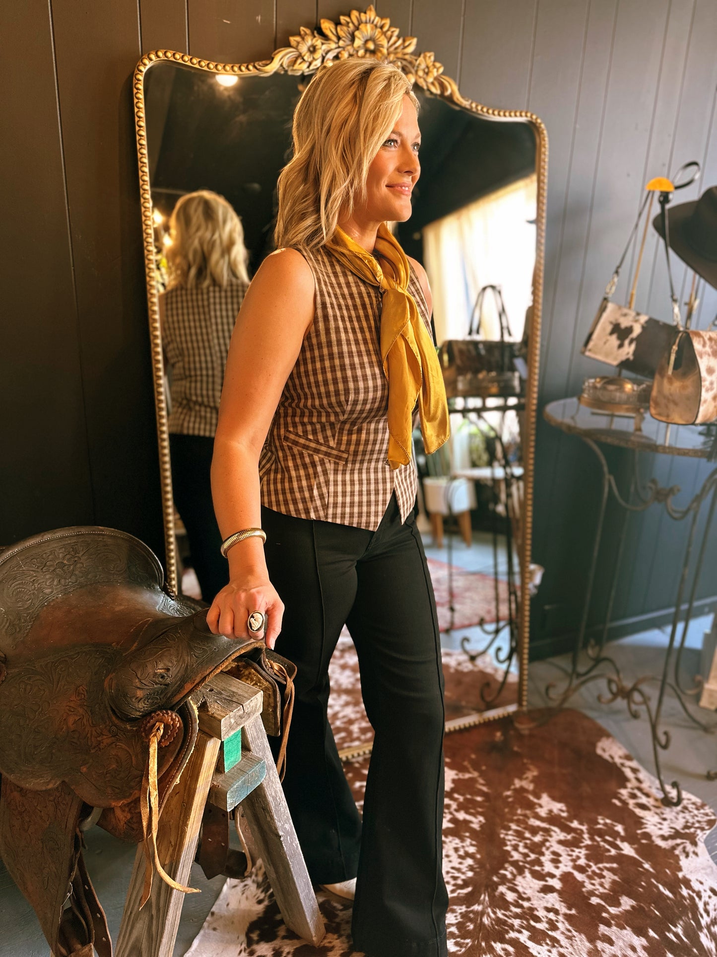 The Kensington Plaid Button Down Vest Top