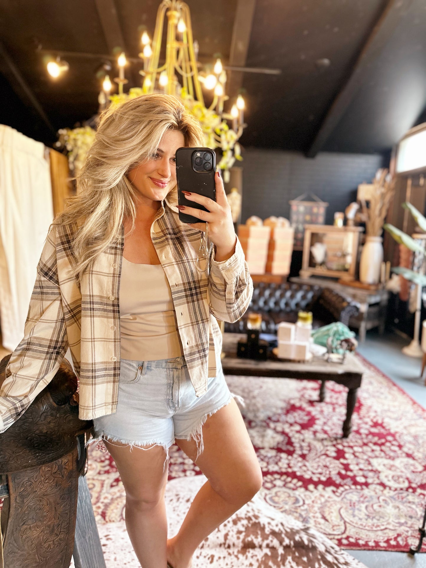 The Ashford Plaid Button Down Top - Khaki