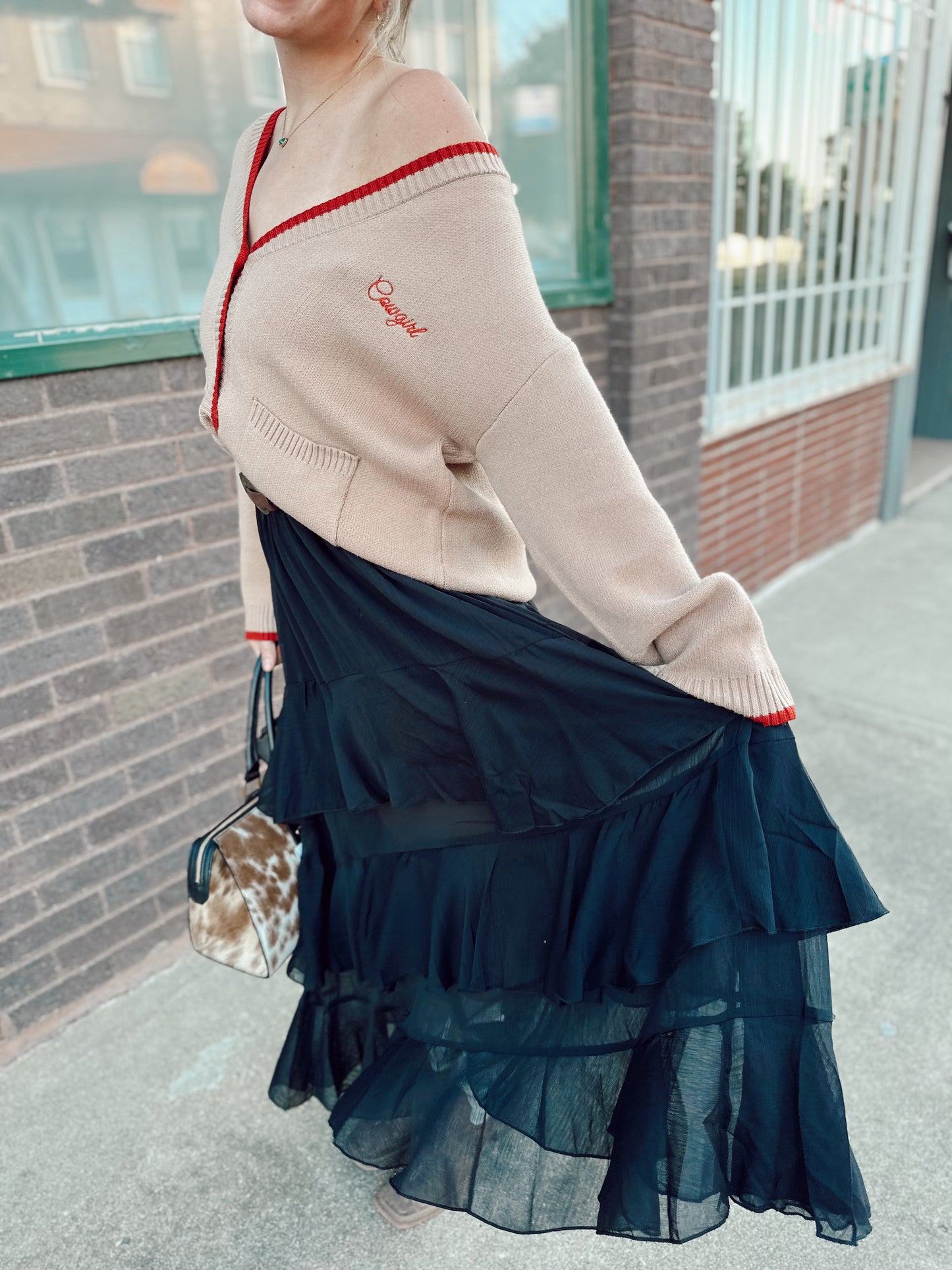 Tiered Ruffle Maxi Skirt Black