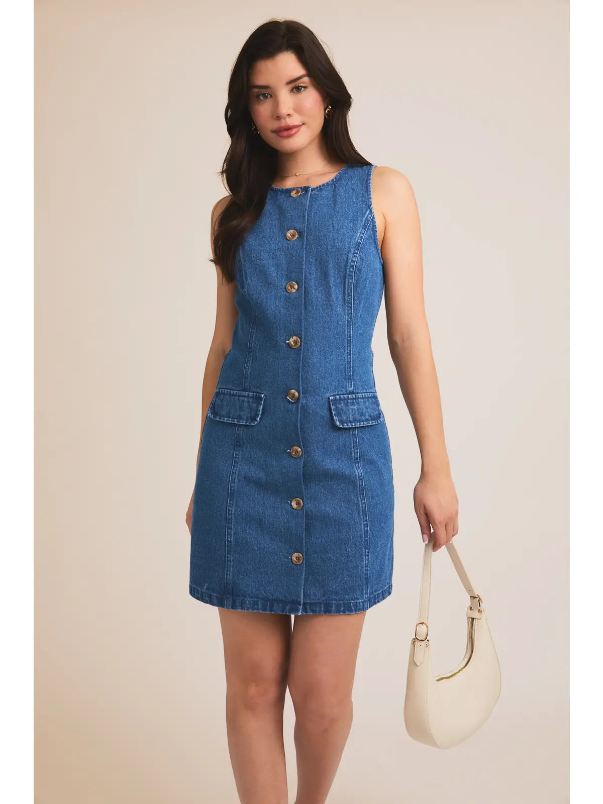 Dotties Sleeveless Button Down Denim Dress