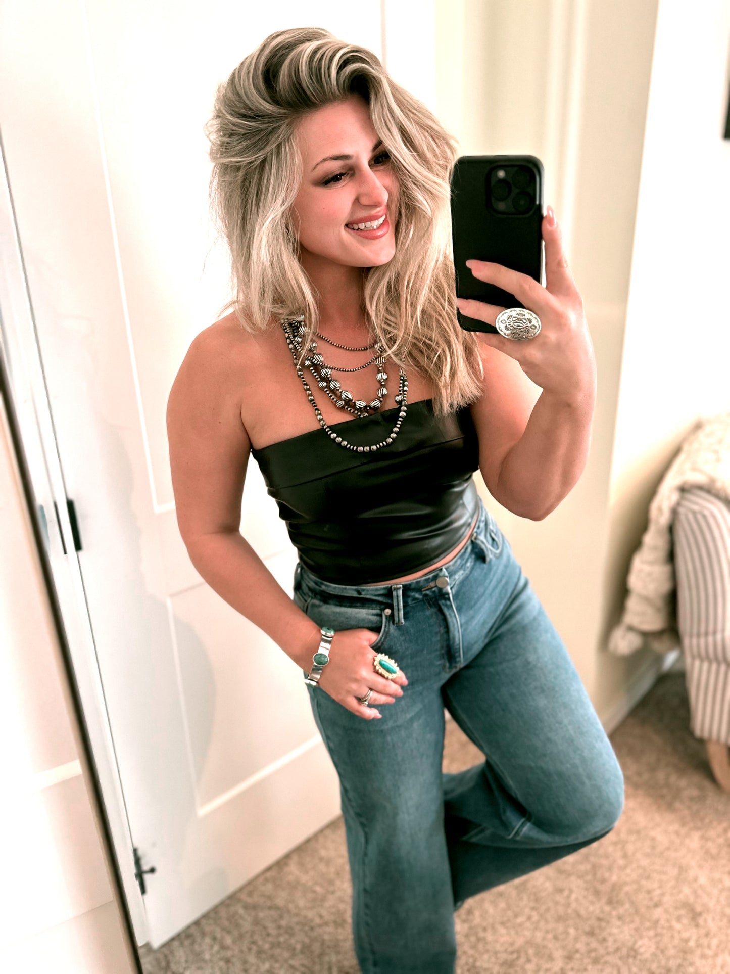 Marlene’s Faux Leather Strapless Crop Top