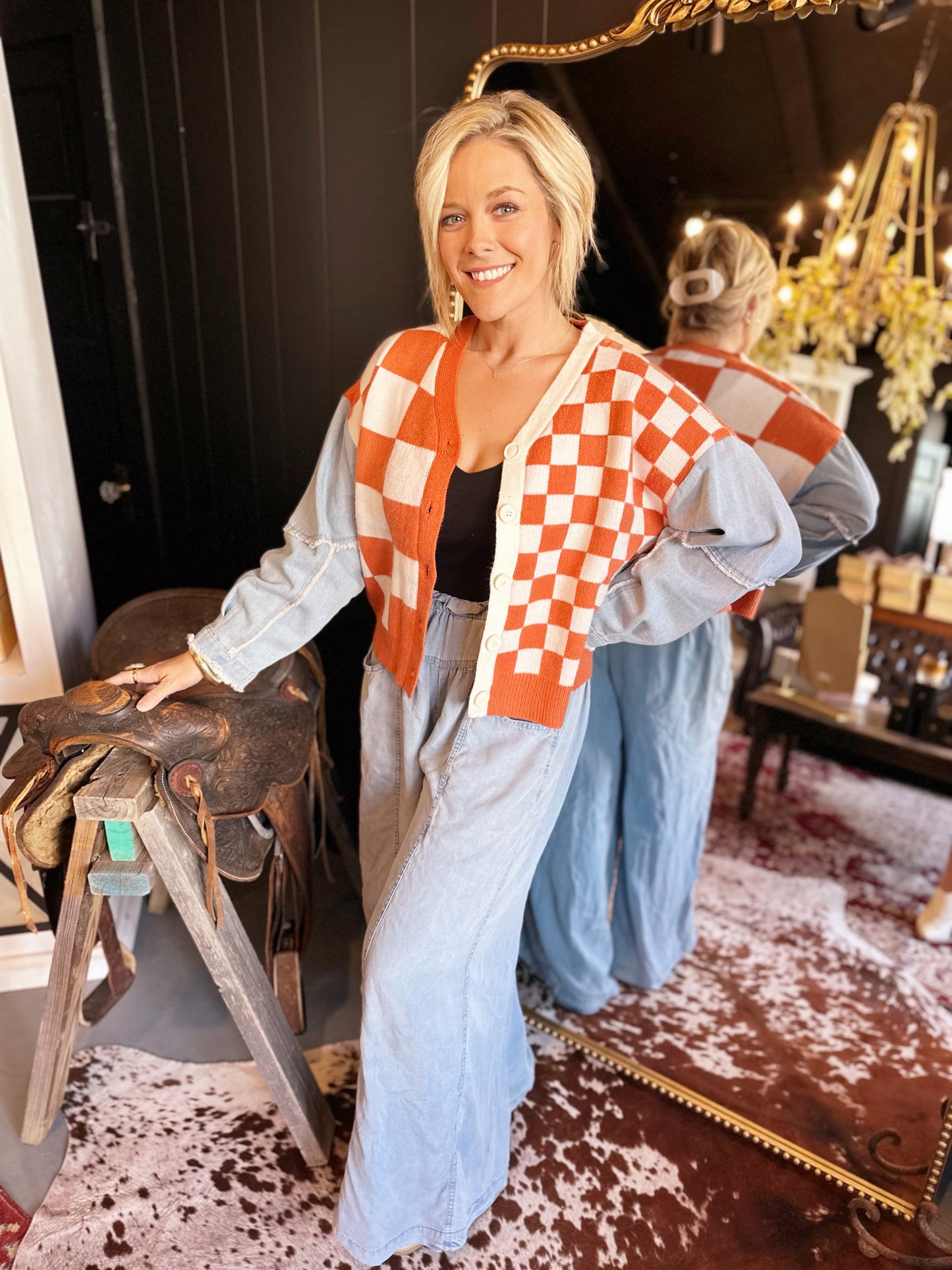 Sunset Check Sweater