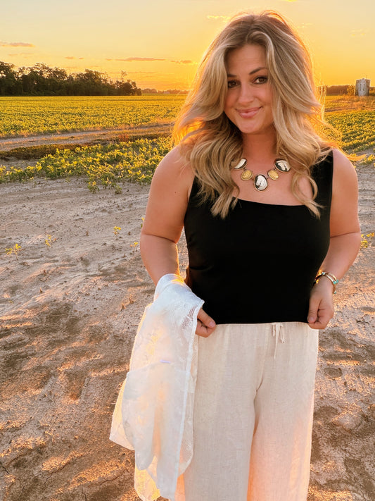 Black Square Neck Tank