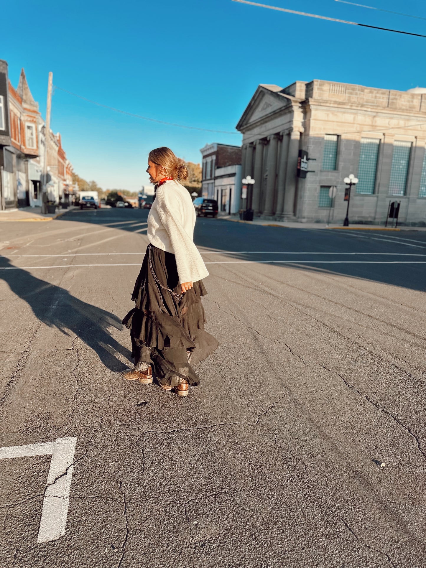 Tiered Ruffle Maxi Skirt Black