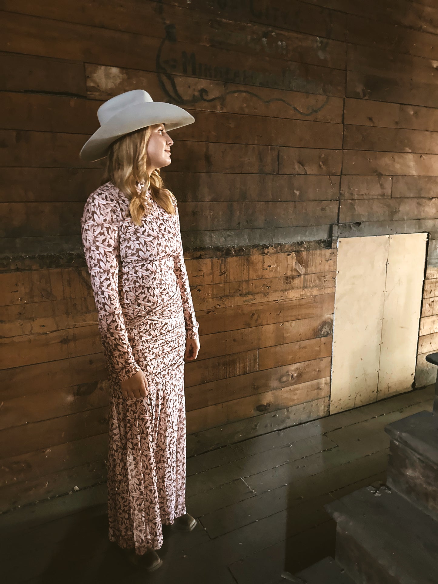 Floral Ruched Waist Long Sleeve Dress