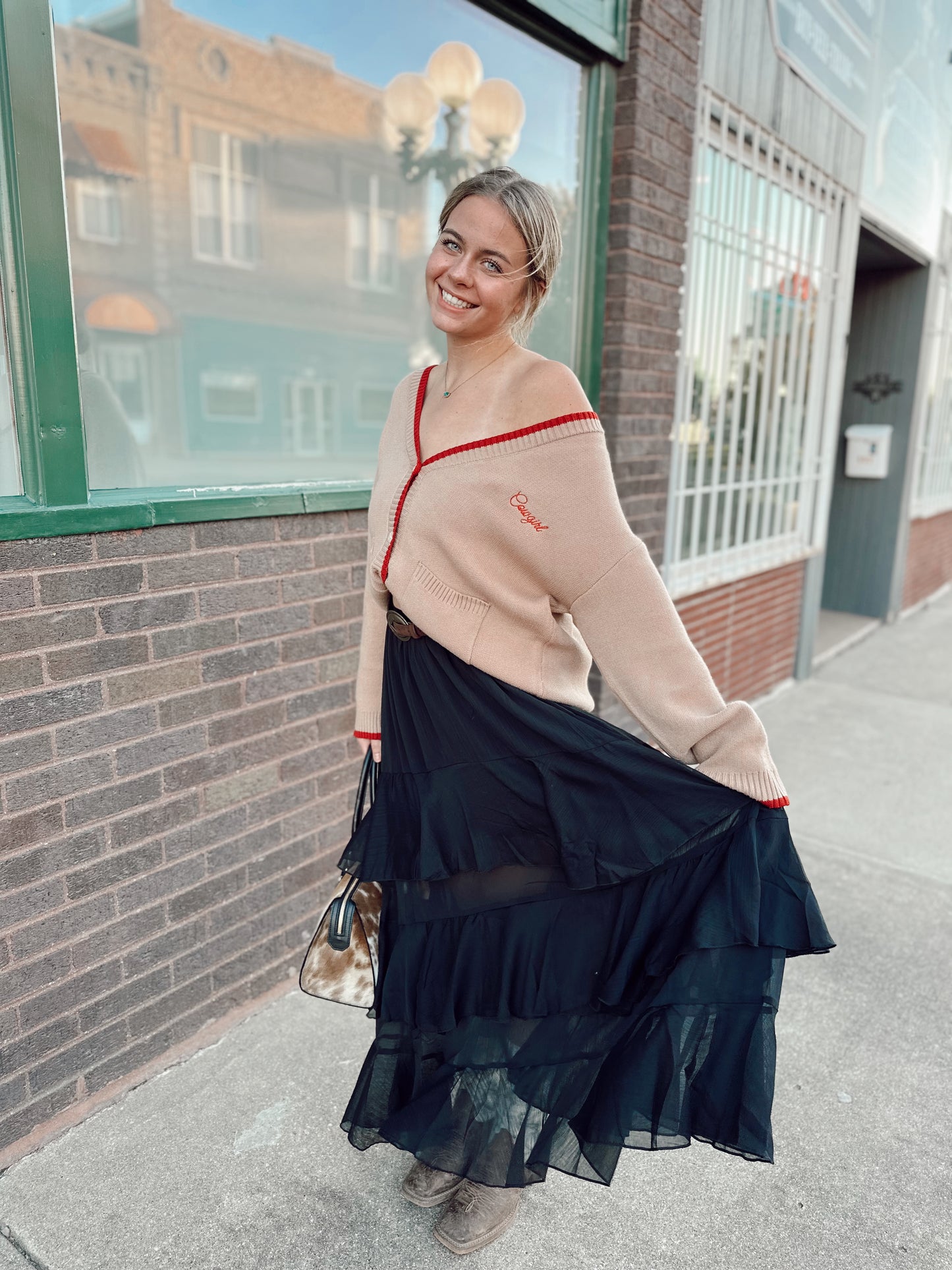 Tiered Ruffle Maxi Skirt Black