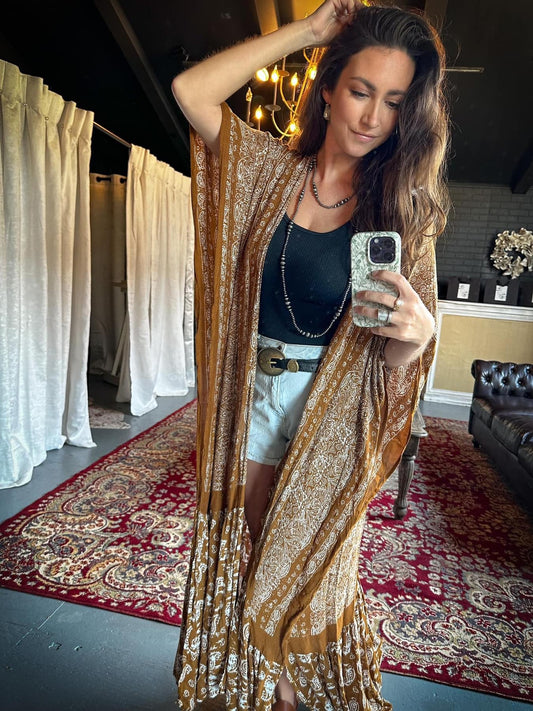 Brown Paisley Kimono One Size