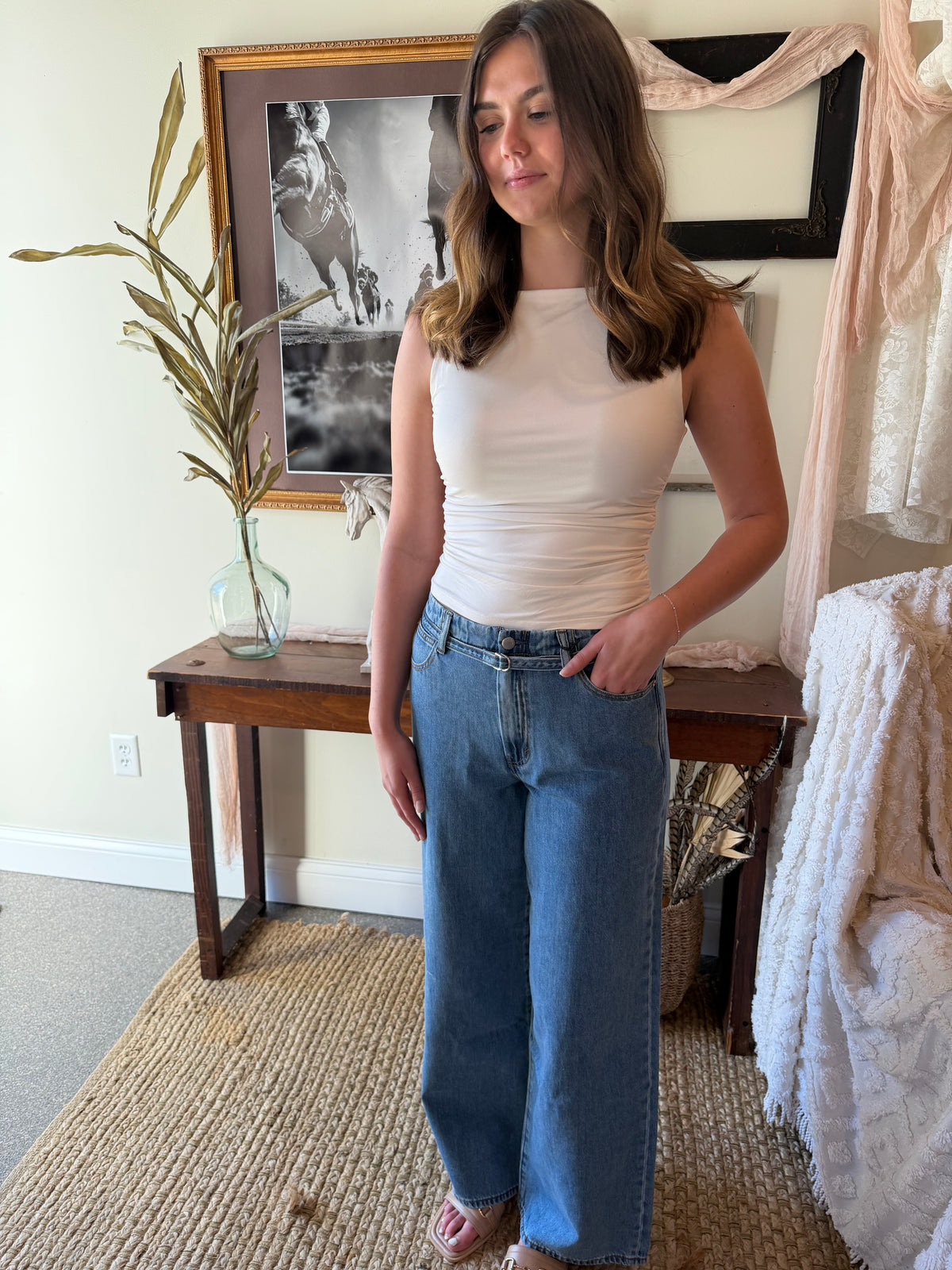 The Brynn Belted Wide Leg Jeans | Habitual