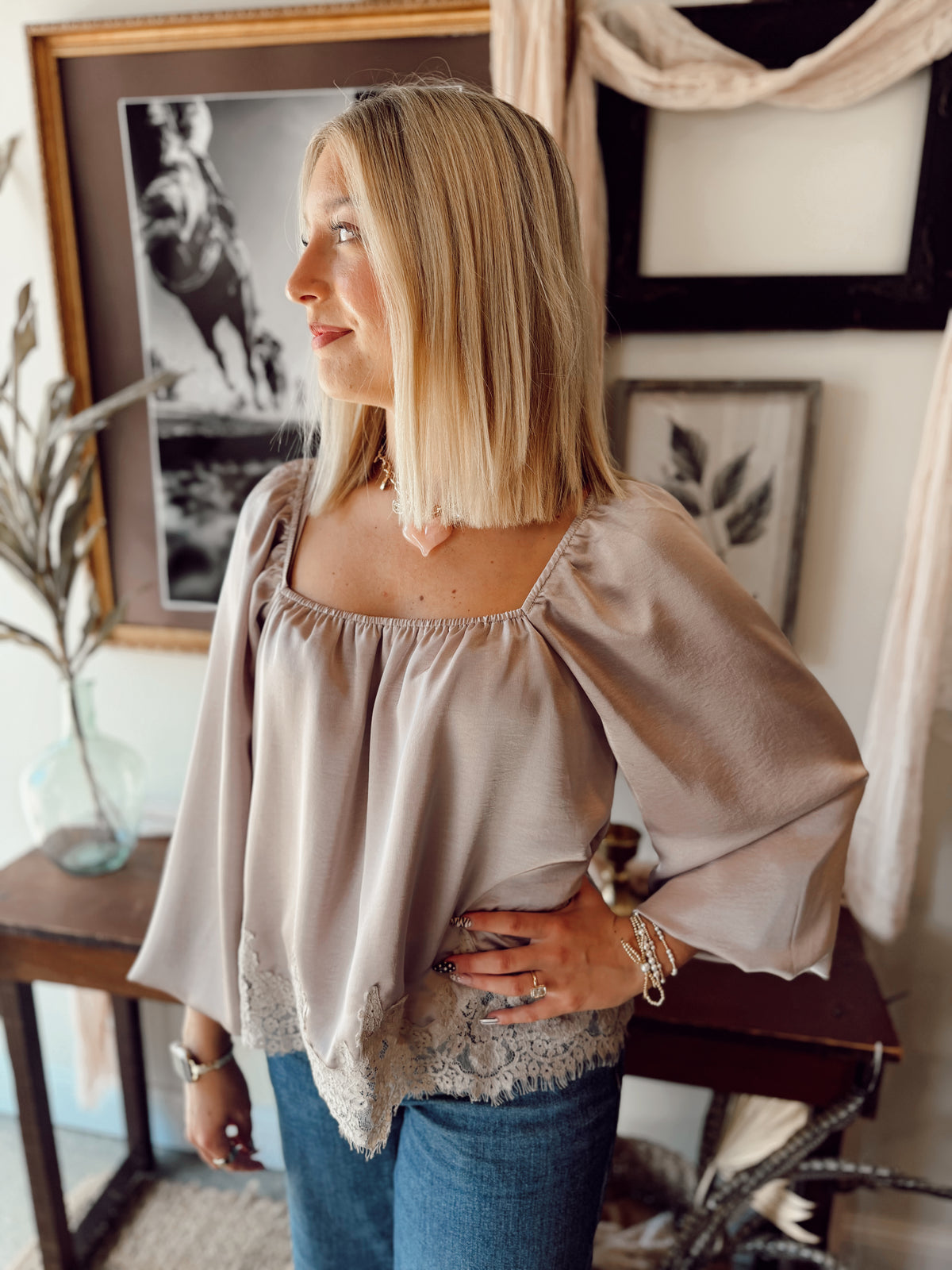 Laurels Satin & Lace Top
