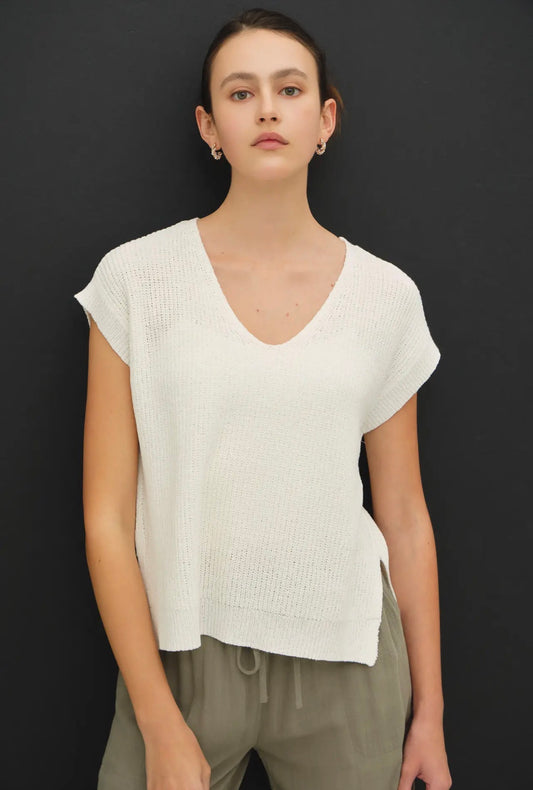 Dolman V-Neck Sweater - White
