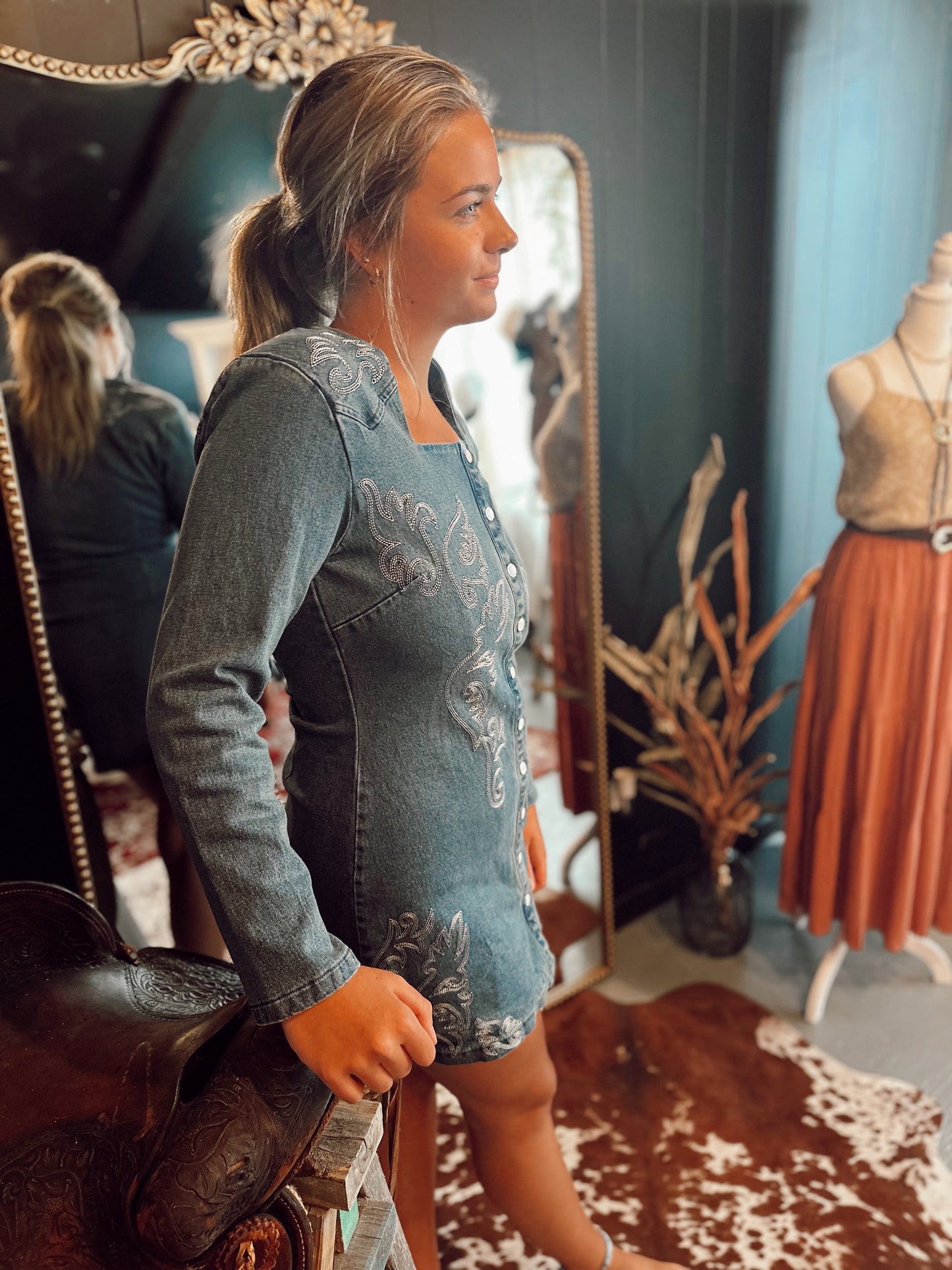 The Paisley Pearl Denim Dress