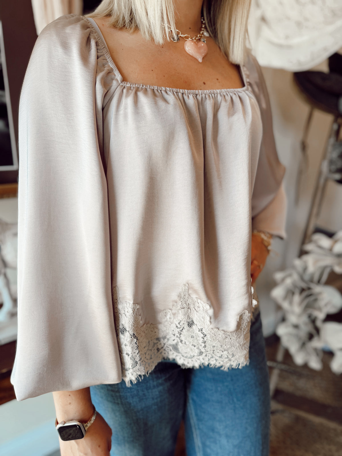 Laurels Satin & Lace Top