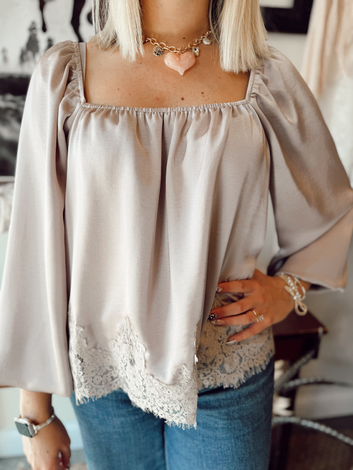 Laurels Satin & Lace Top