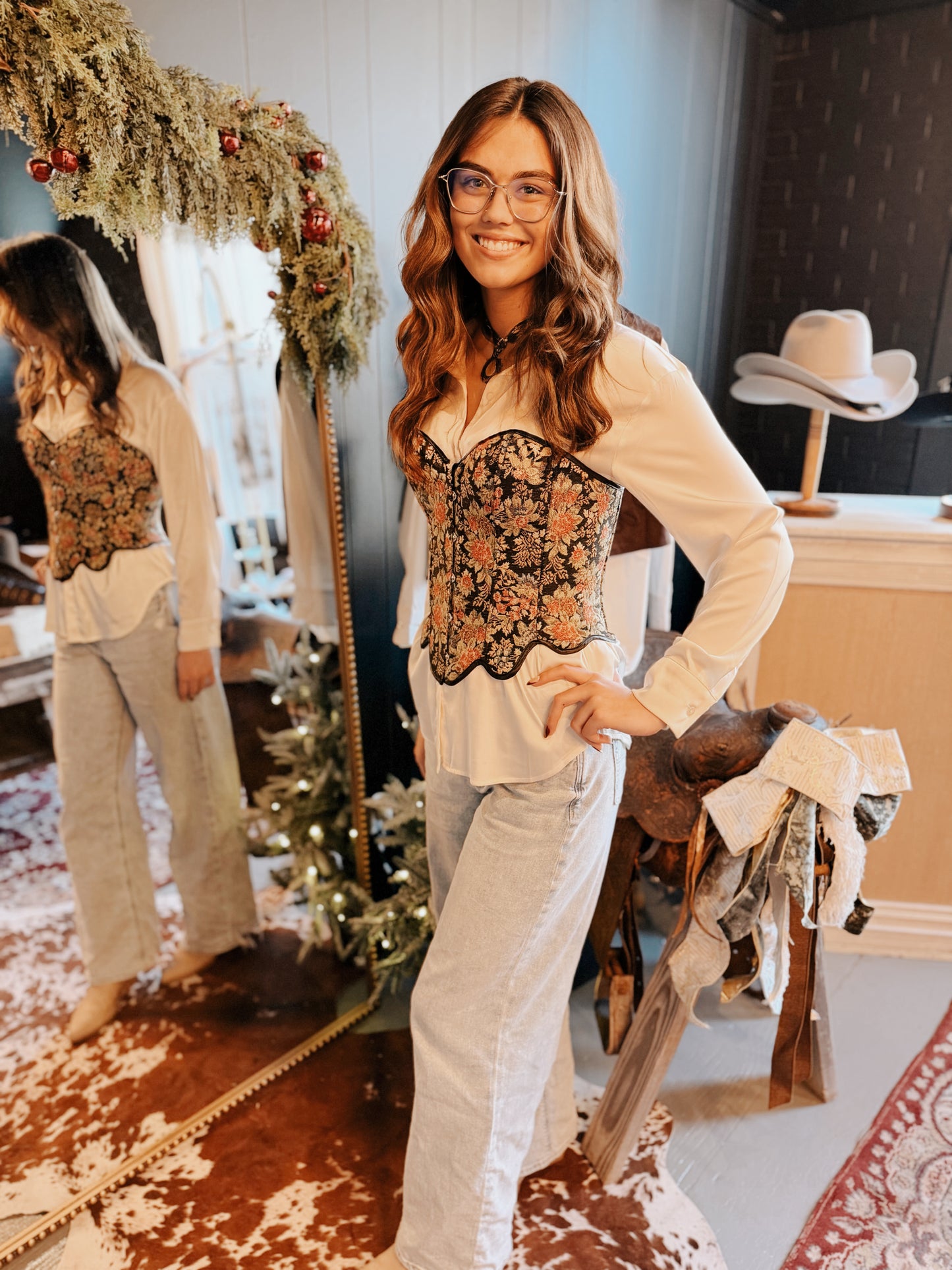 Floral Tapestry Corset Top