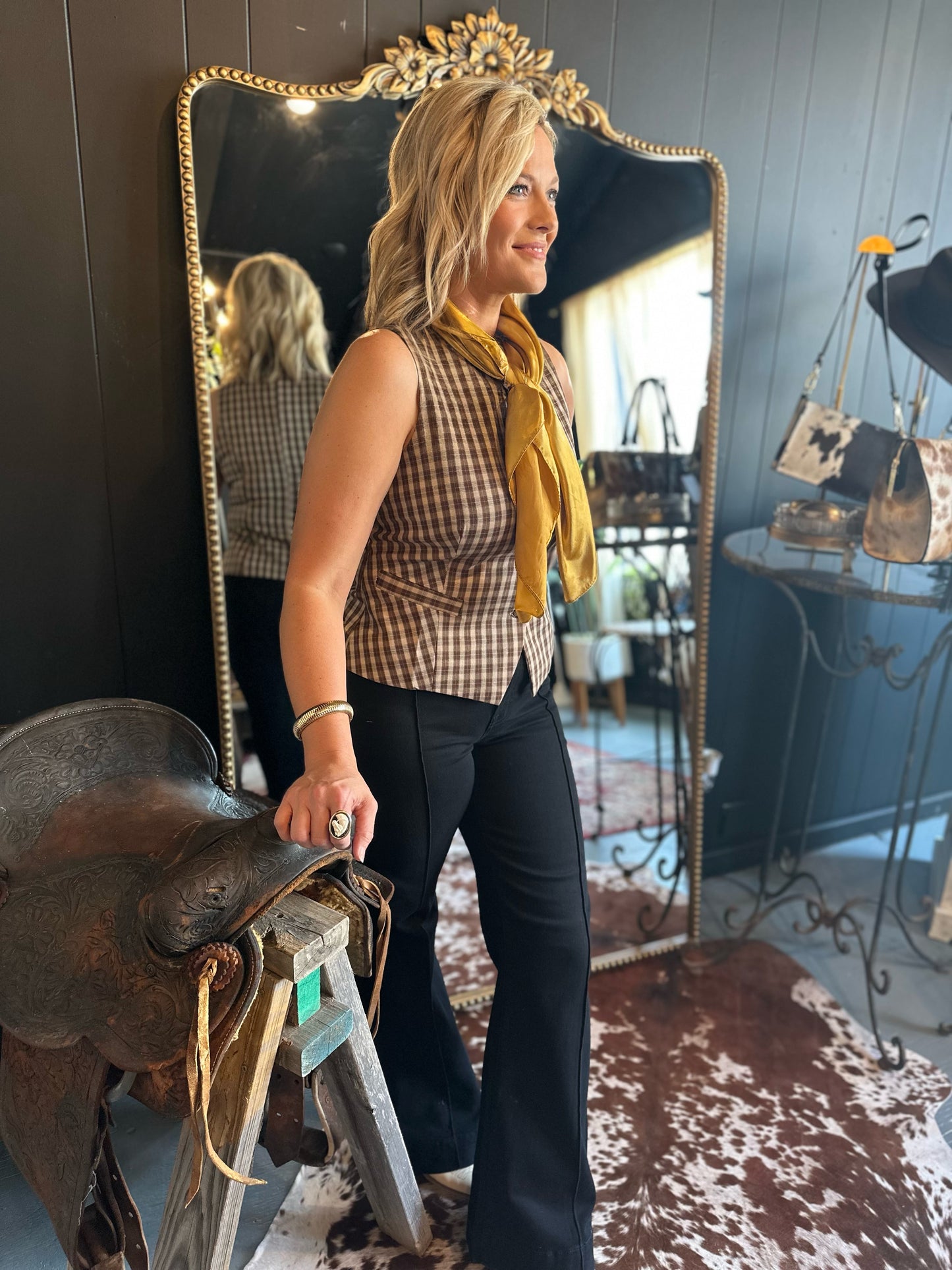 The Kensington Plaid Button Down Vest Top