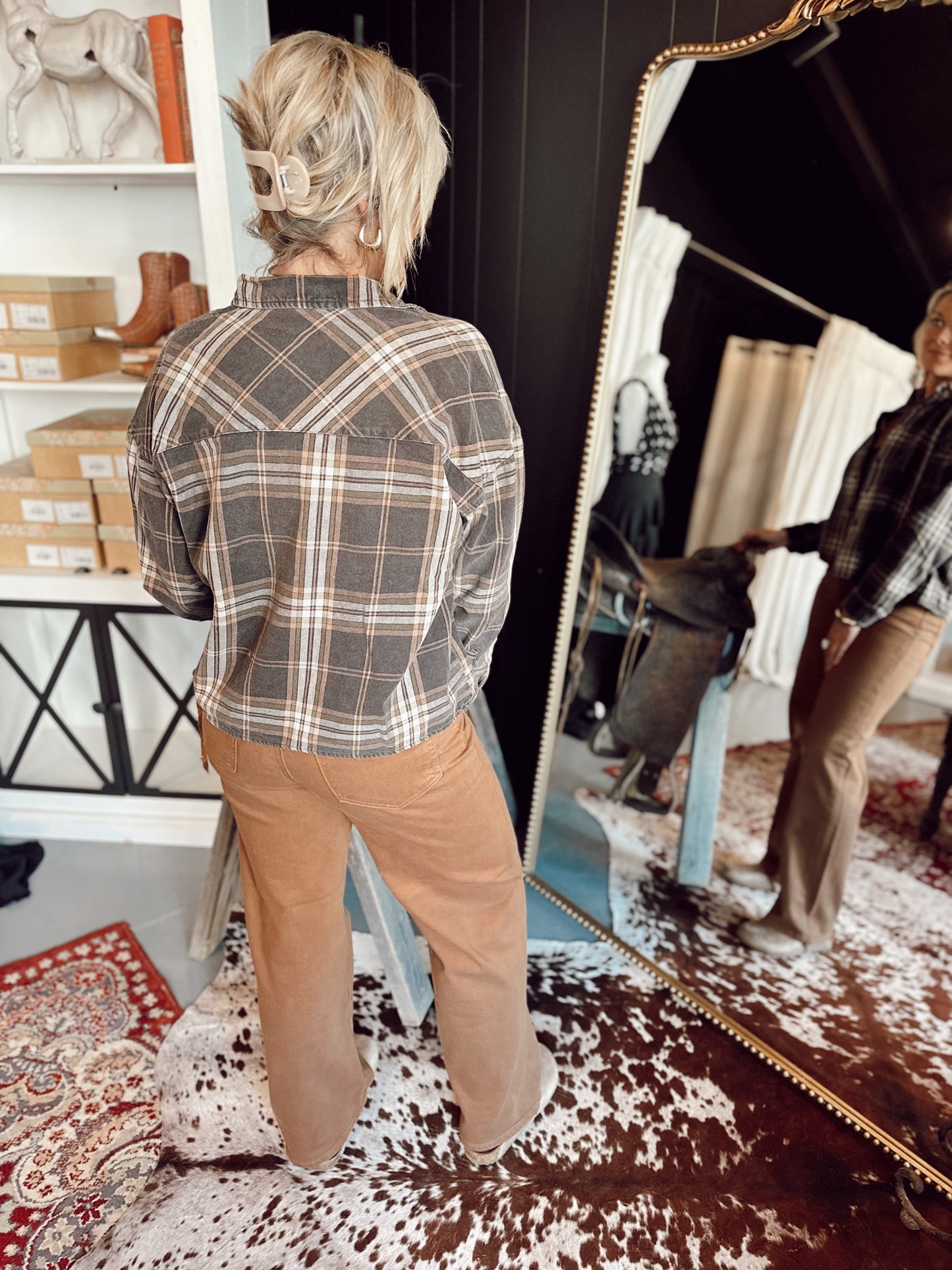 The Ashford Plaid Button Down Top - Black