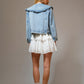Ruffle Peter Pan Collar Denim Jacket