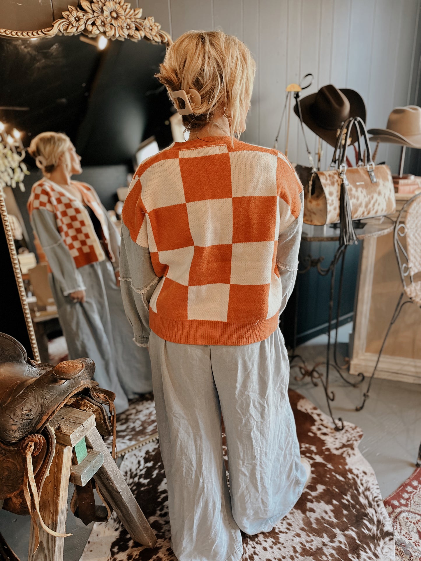 Sunset Check Sweater