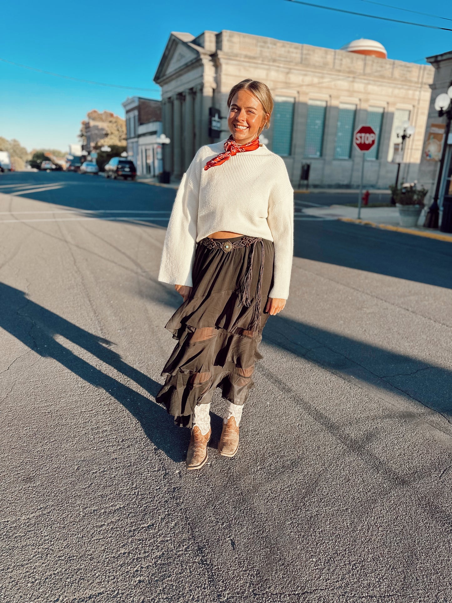 Tiered Ruffle Maxi Skirt Black