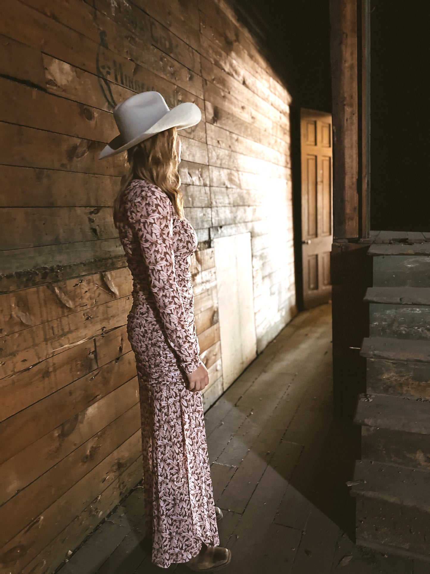 Floral Ruched Waist Long Sleeve Dress