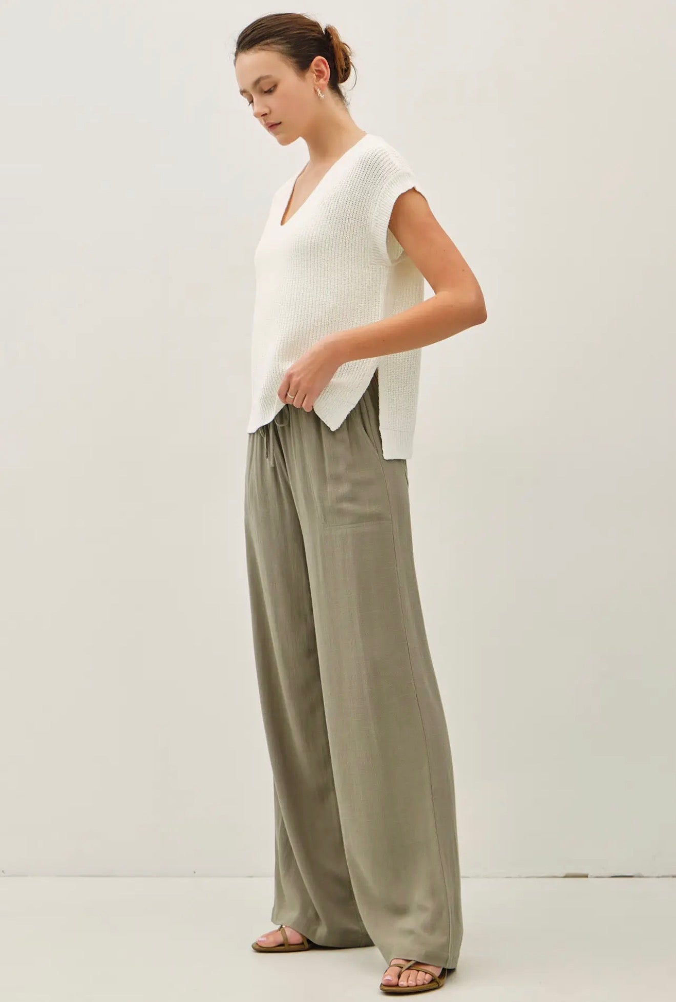 Dolman V-Neck Sweater - White