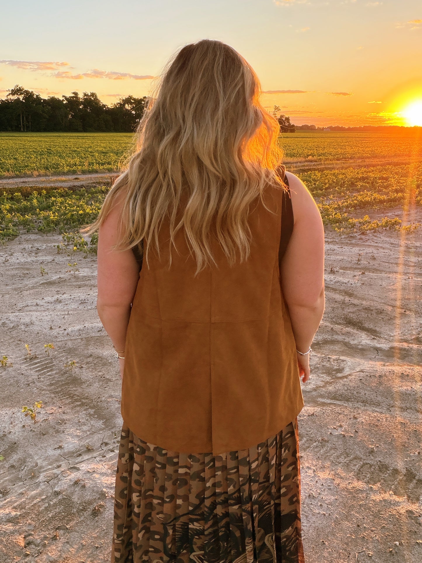 Embroidered Faux Suede Vest (Brown)