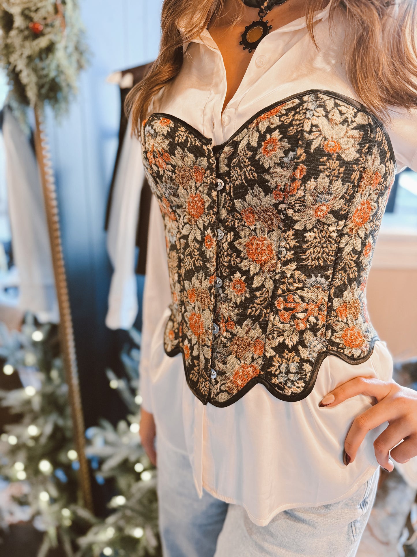 Floral Tapestry Corset Top