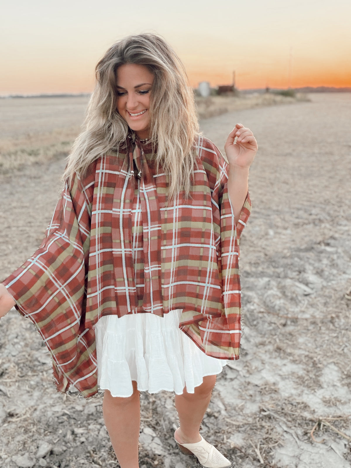Hawthorne Plaid Tie Blouse