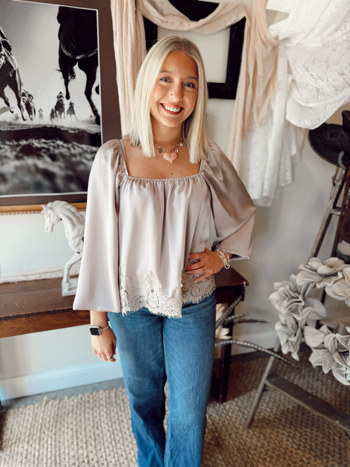 Laurels Satin & Lace Top