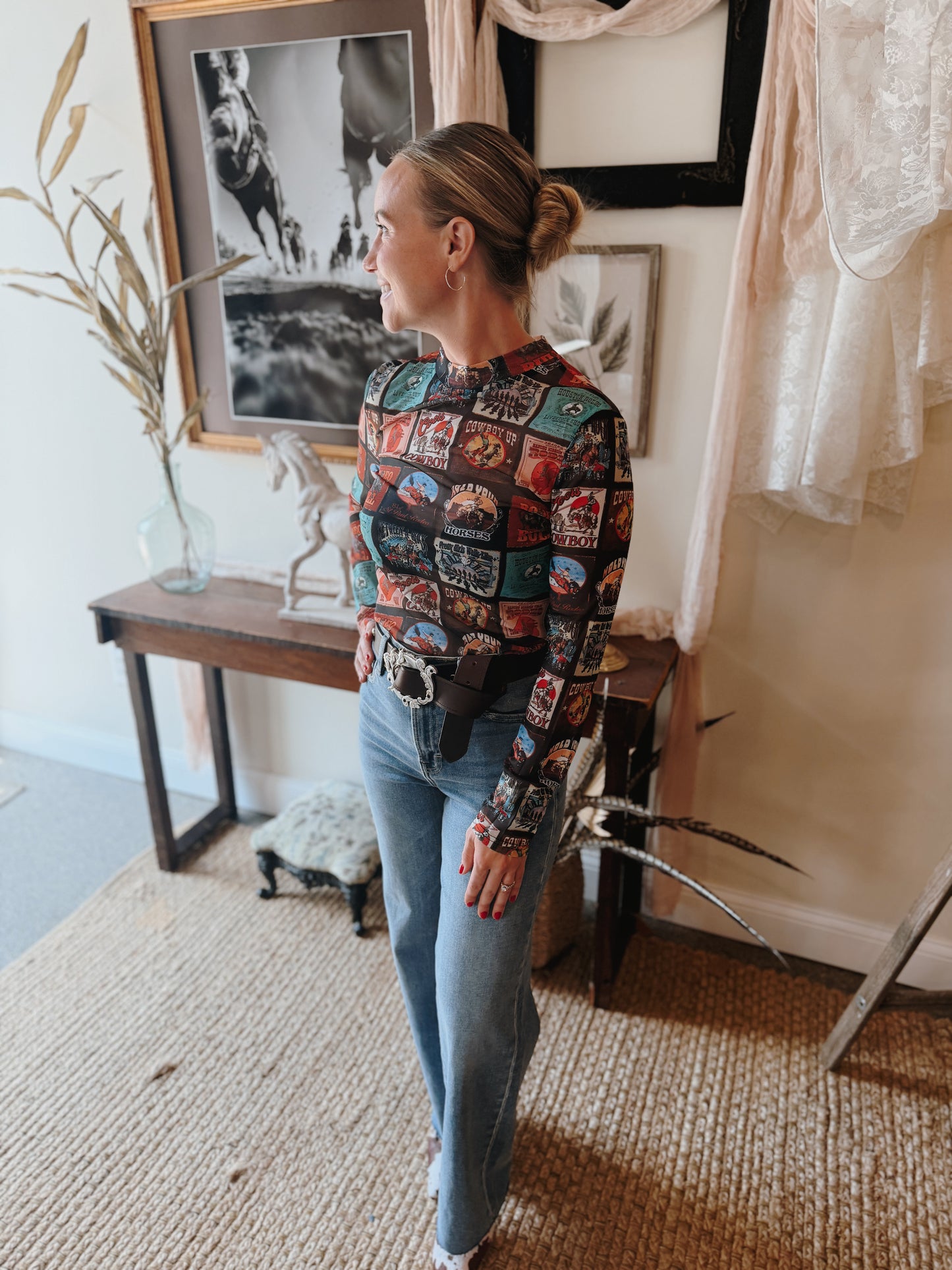 Blue Ribbon Mesh Top