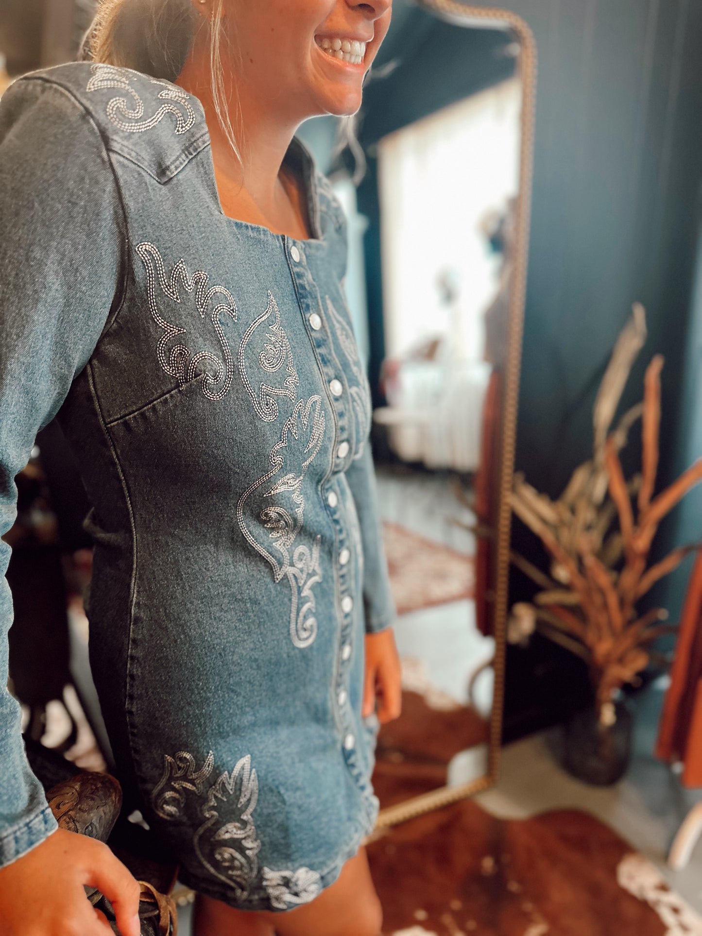 The Paisley Pearl Denim Dress