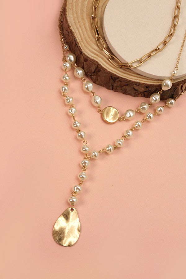 Pearl Coin Multi Layer Y Necklace