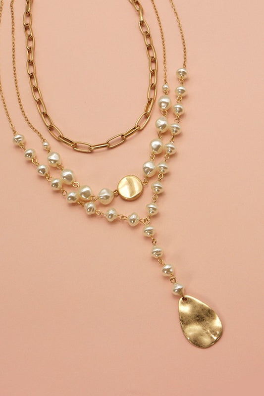 Pearl Coin Multi Layer Y Necklace