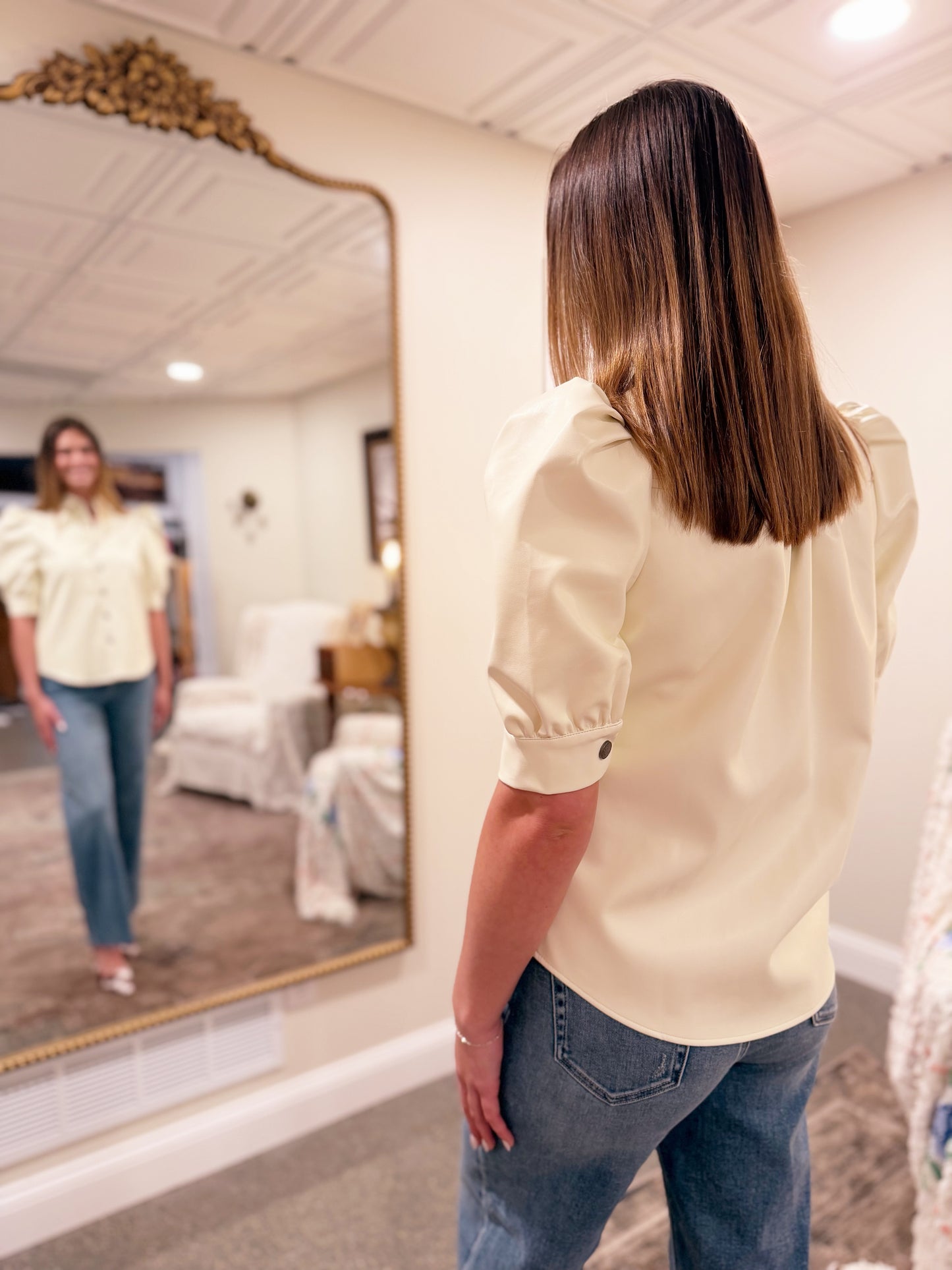 Magnolia Ivory Leather Top