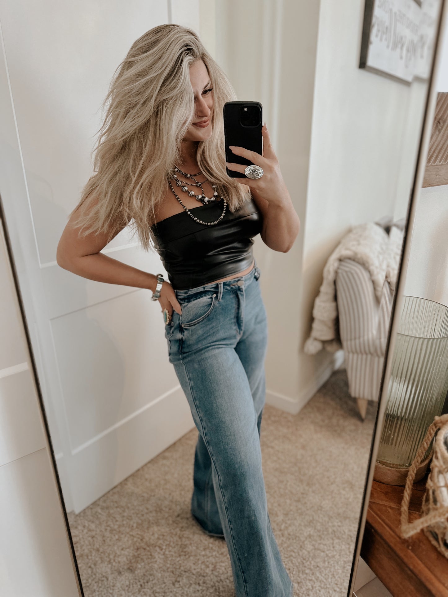 Marlene’s Faux Leather Strapless Crop Top
