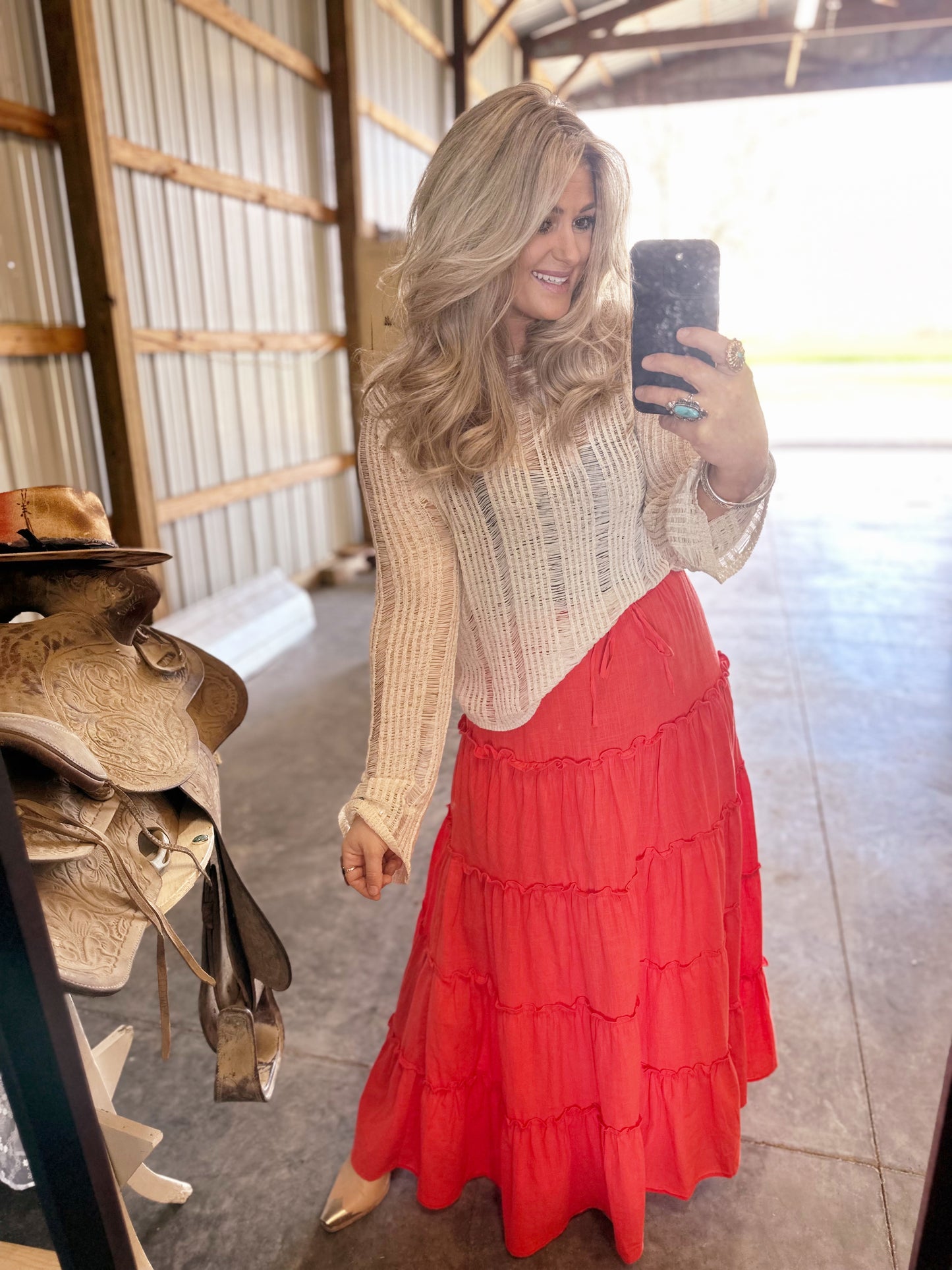 Alesia’s Red Tiered Maxi Skirt